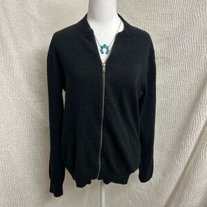 Black Zip Sweater Women’s Medium Heritage Cozy Classic Layer Cotton
